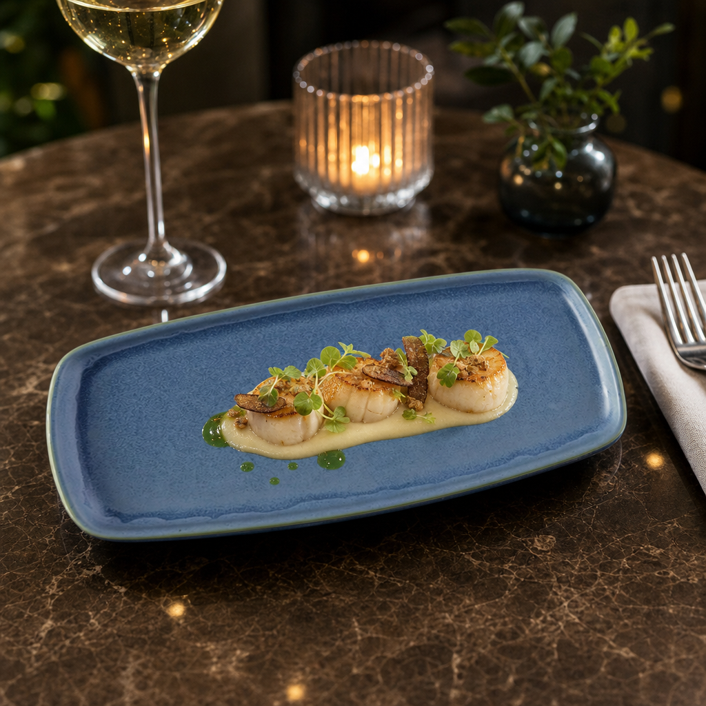 Oblong Plates 287x146mm Blue Vitrified Ceramic for Stylish Dining (Pack of 6)