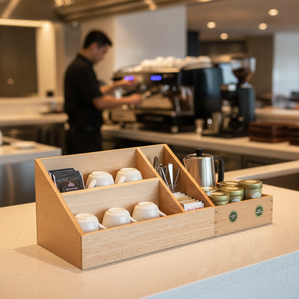 Hevea Wood Tea Station 160x285mm for Organising Hot Drink Items