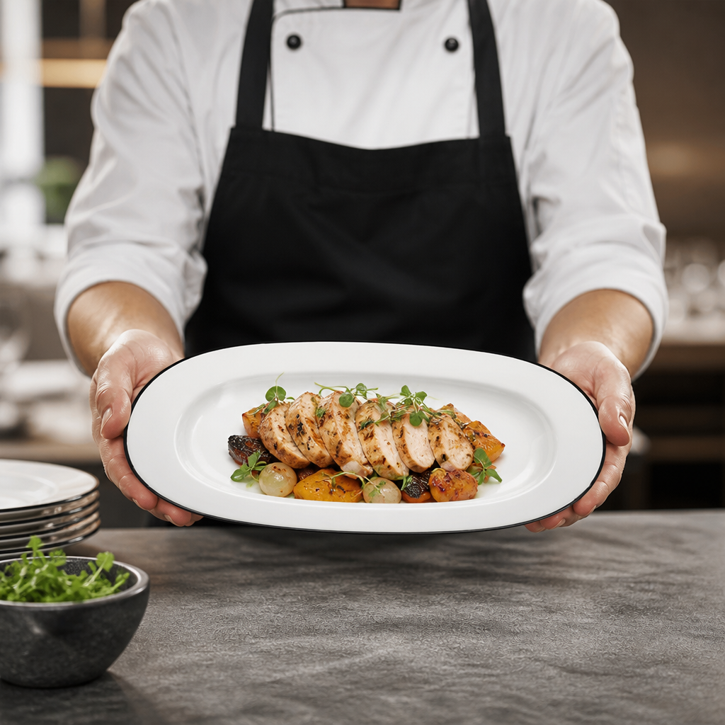 Oval Dish Rim 207mm Black Porcelain for Catering (Pack of 12)