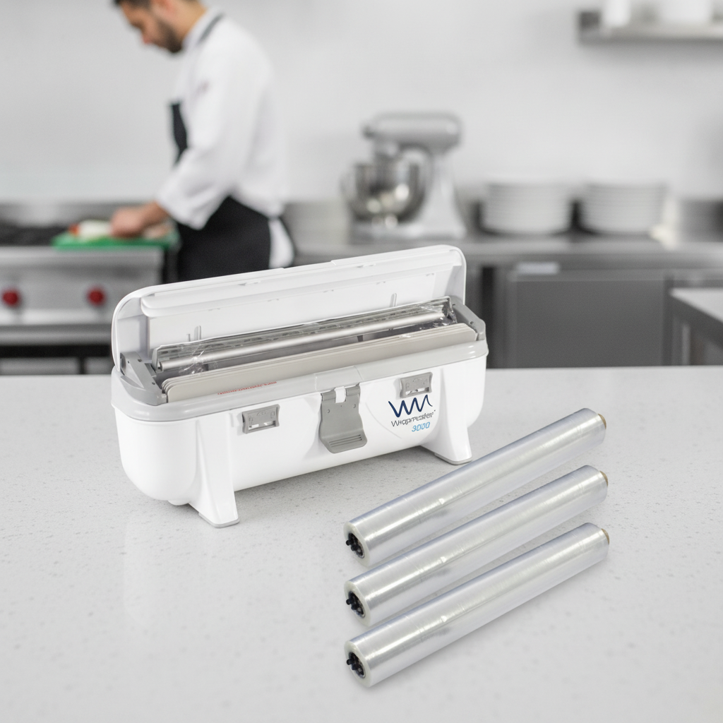 Cling Film Dispenser with 3 Rolls of 300m Cling Film for Food Preparation