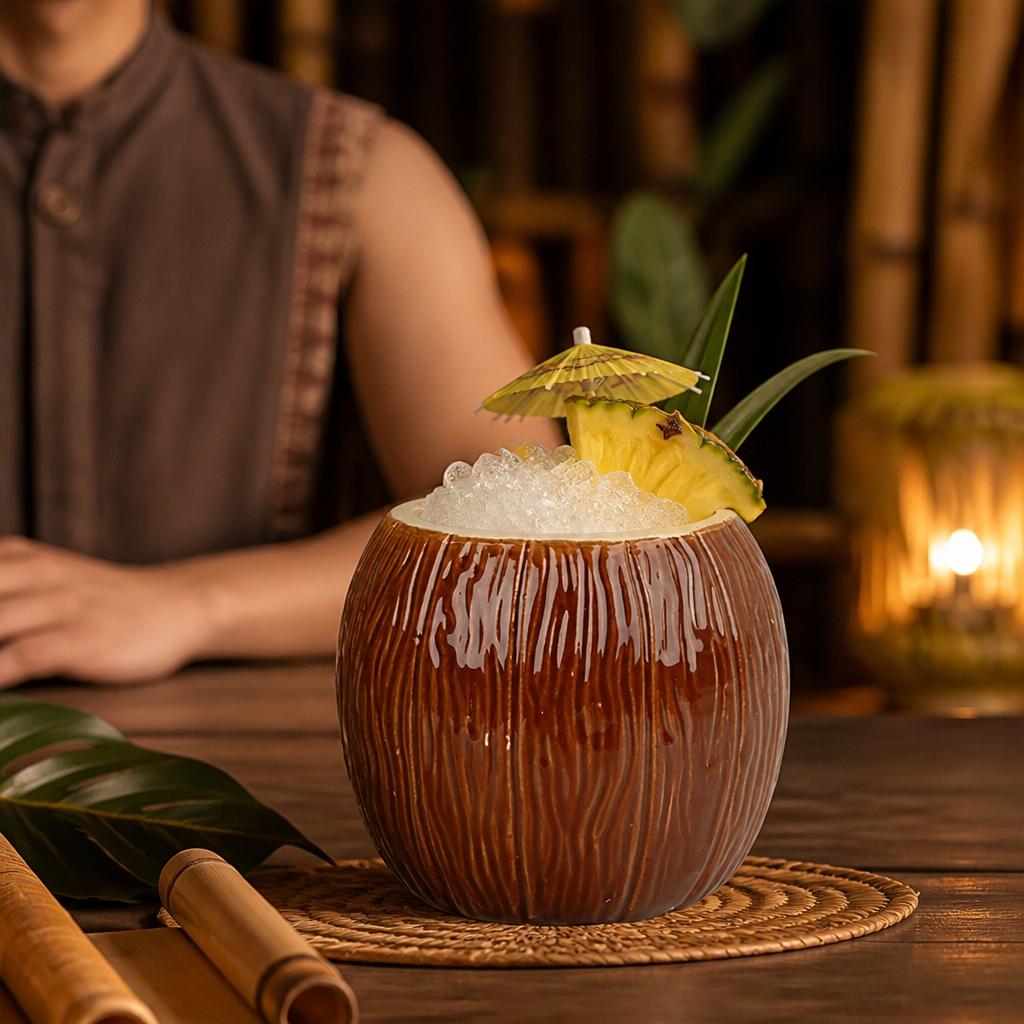 Ceramic Coconut Tiki Mug 500ml for Themed Parties