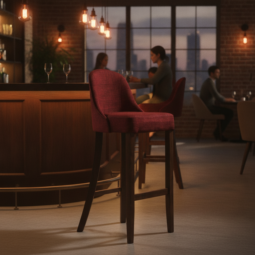 Rubber Wood Bar Chair with Shetland Scarlett Upholstery 1030mm for Commercial Use