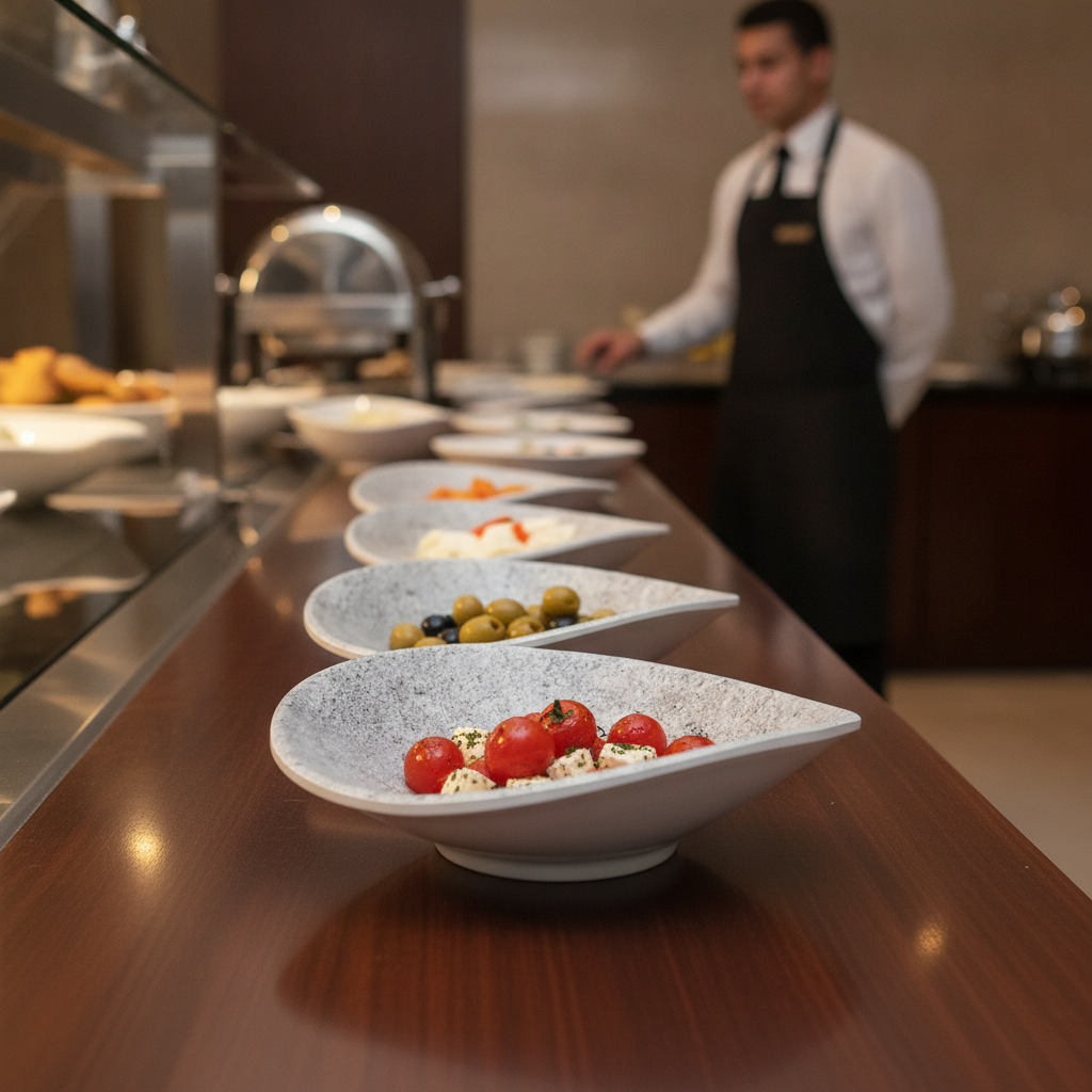 Melamine Grey Curved Bowl 20ml for Buffet Service