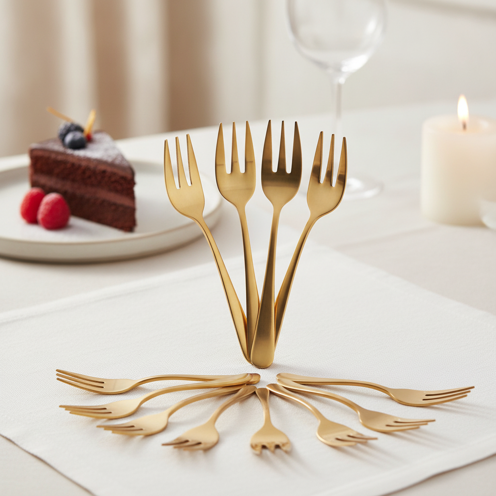 Gold PVD Stainless Steel Cake Forks for Elegant Dining (Pack of 12)