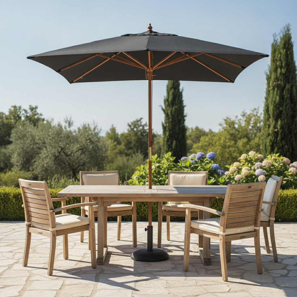 Wood & Polyester Square Double Pulley Parasol 2.5m for Outdoor Use