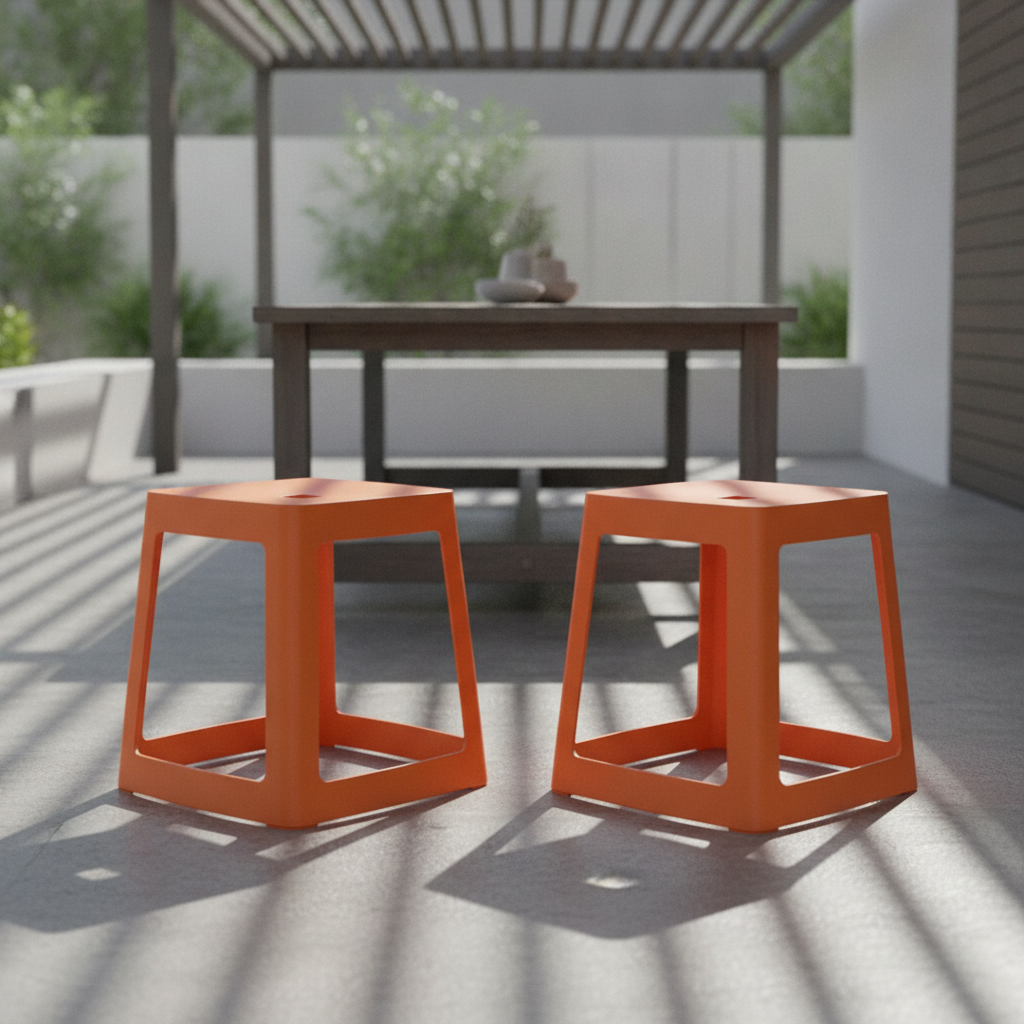 Polypropylene High Stools in Signal Orange 445x400mm for Indoor & Outdoor Use (Pack of 2)