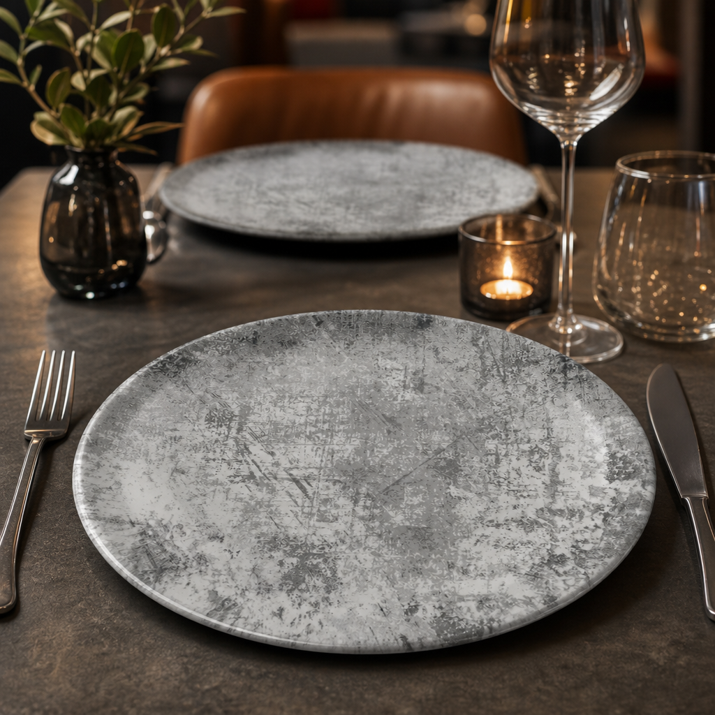 Vitrified Plates Grey China for Contemporary Dining (Pack of 12)