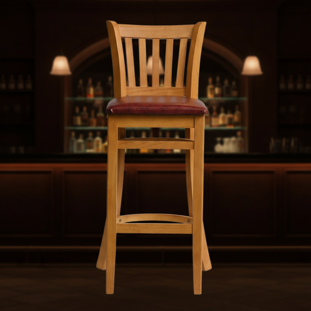 Rubber Wood Bar Chair with Padded Seat 1100mm for Commercial Use