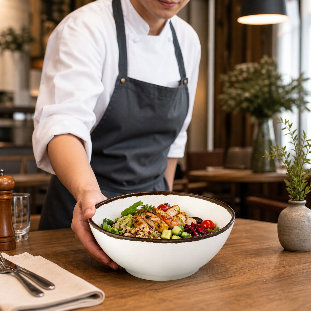 Durable Melamine Bowl 210mm with Cream Finish for Food Service