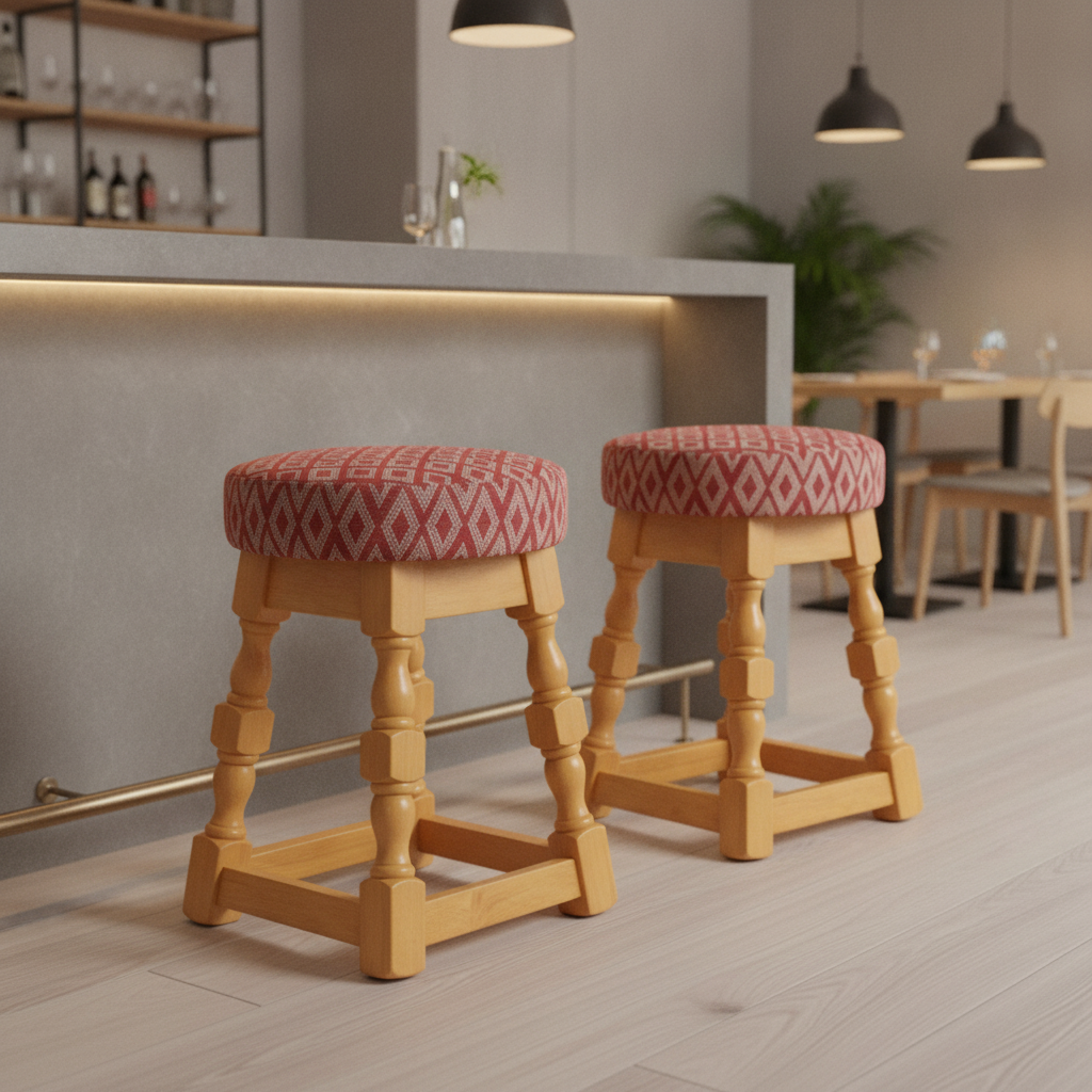 Rubber Wood Low Bar Stool with Padded Seat 500x345mm for Casual Dining (Pack of 2)