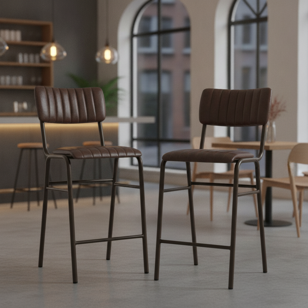 Metal Vintage Brown Stacking Bar Stools 1000mm for Cafés & Restaurants (Pack of 2)