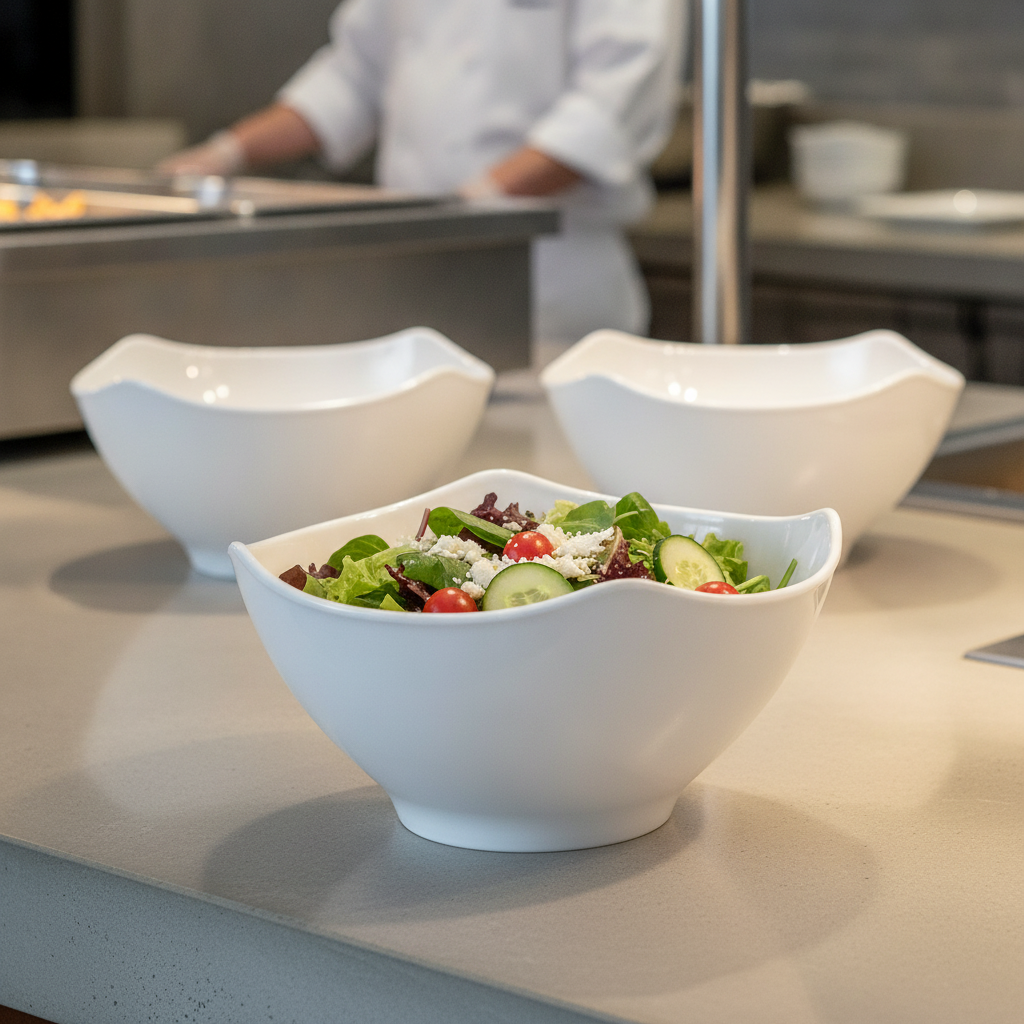 White Melamine Bowl 350mm for Elegant Buffets