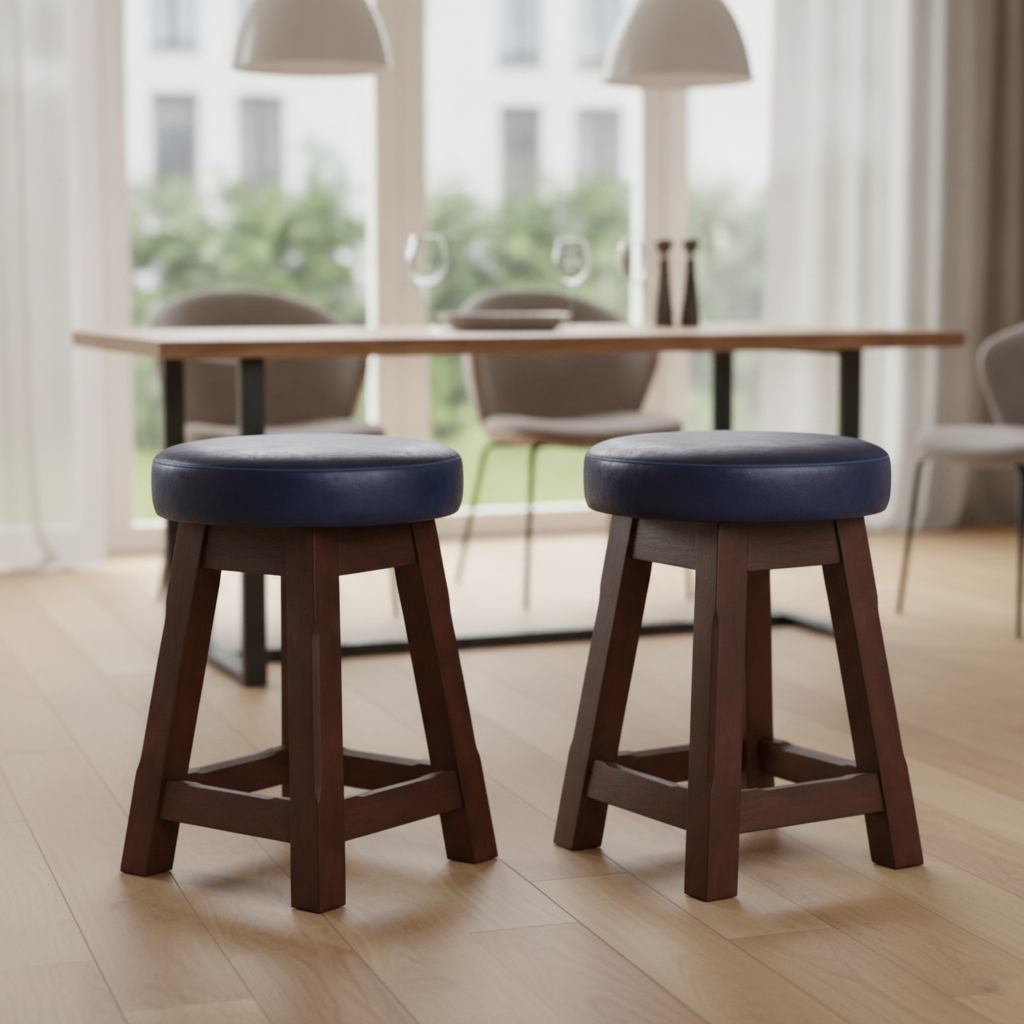 Rubber Wood Low Stools with Deep Padded Seat 475x335mm for Dining Spaces (Pack of 2)