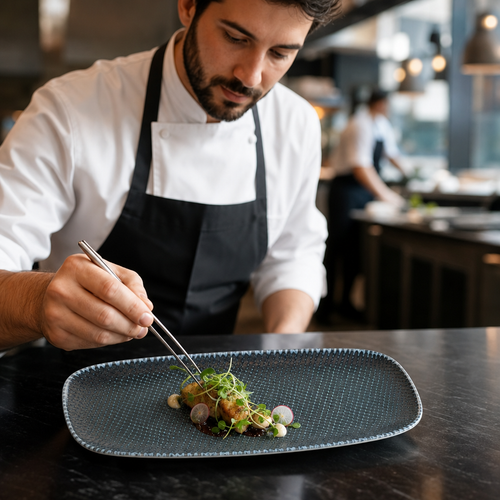 Chef's Oblong Plates 270x127mm Blue Vitrified Ceramic for Hospitality (Pack of 12)