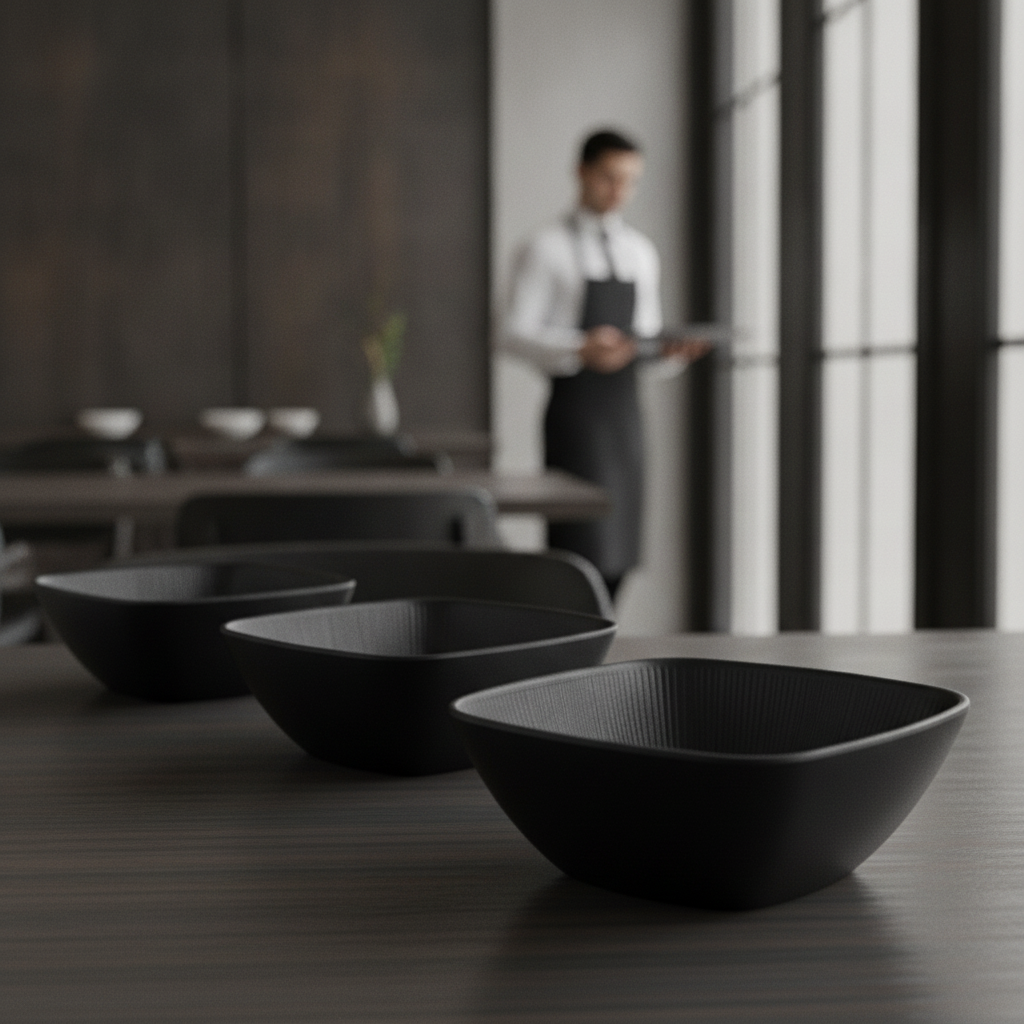 Melamine Square Bowl Black 195x195mm for Stylish Dining