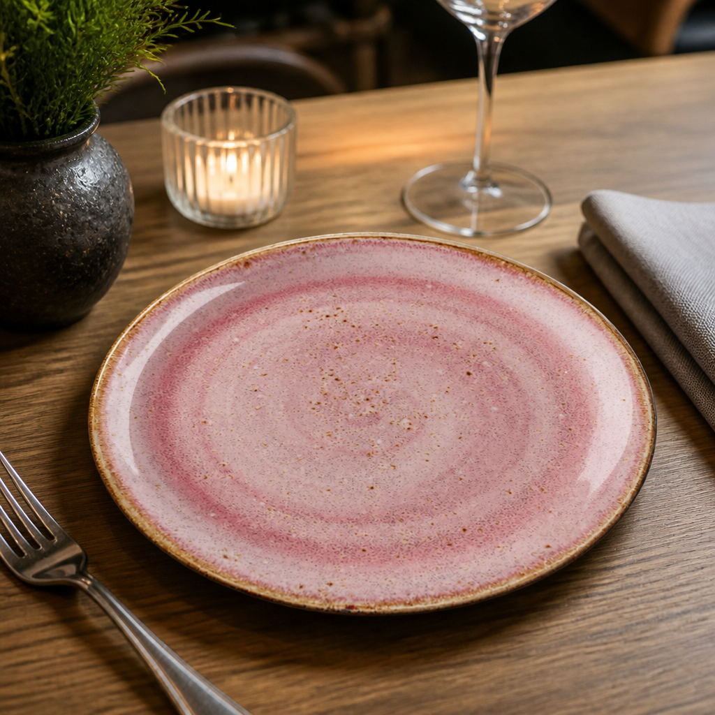 Coupe Plate 202.5mm Pink Vitrified Ceramic for Creative Culinary Presentation (Pack of 12)