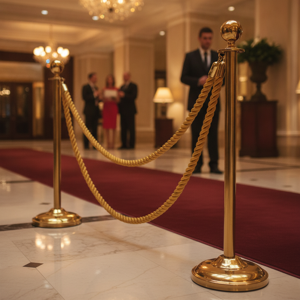 Gold Twisted Barrier Rope 1.5m with Brass Ends for Hospitality Venues
