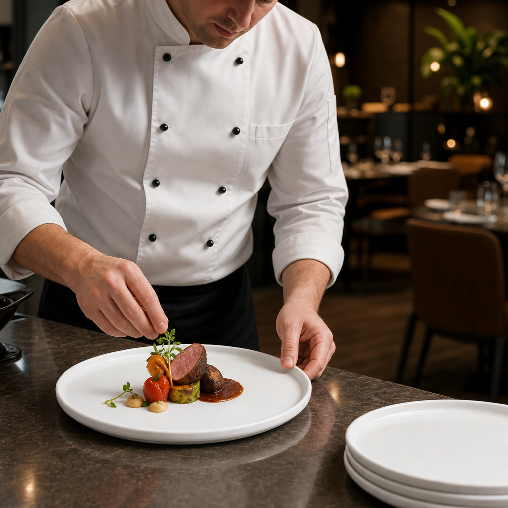 Flat Round Plates 270mm Porcelain for Catering Use (Pack of 4)