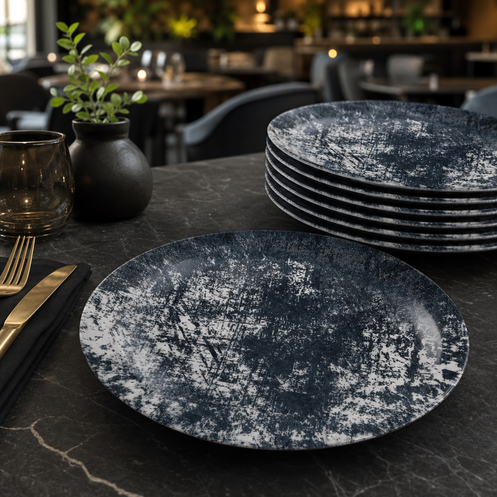 Vitrified Plates Black China for Contemporary Dining (Pack of 12)