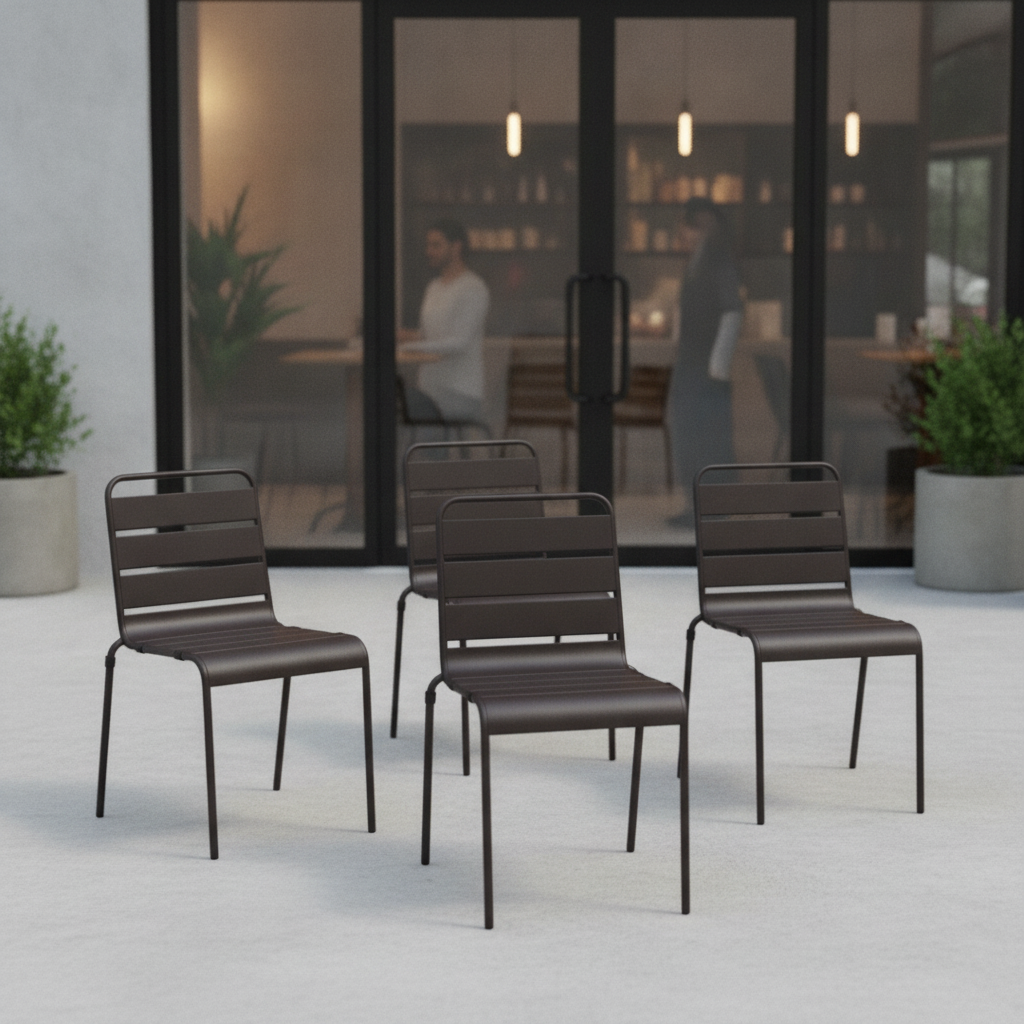 Powder Coated Steel Black Slatted Side Chairs 830x470mm for Cafés (Pack of 4)