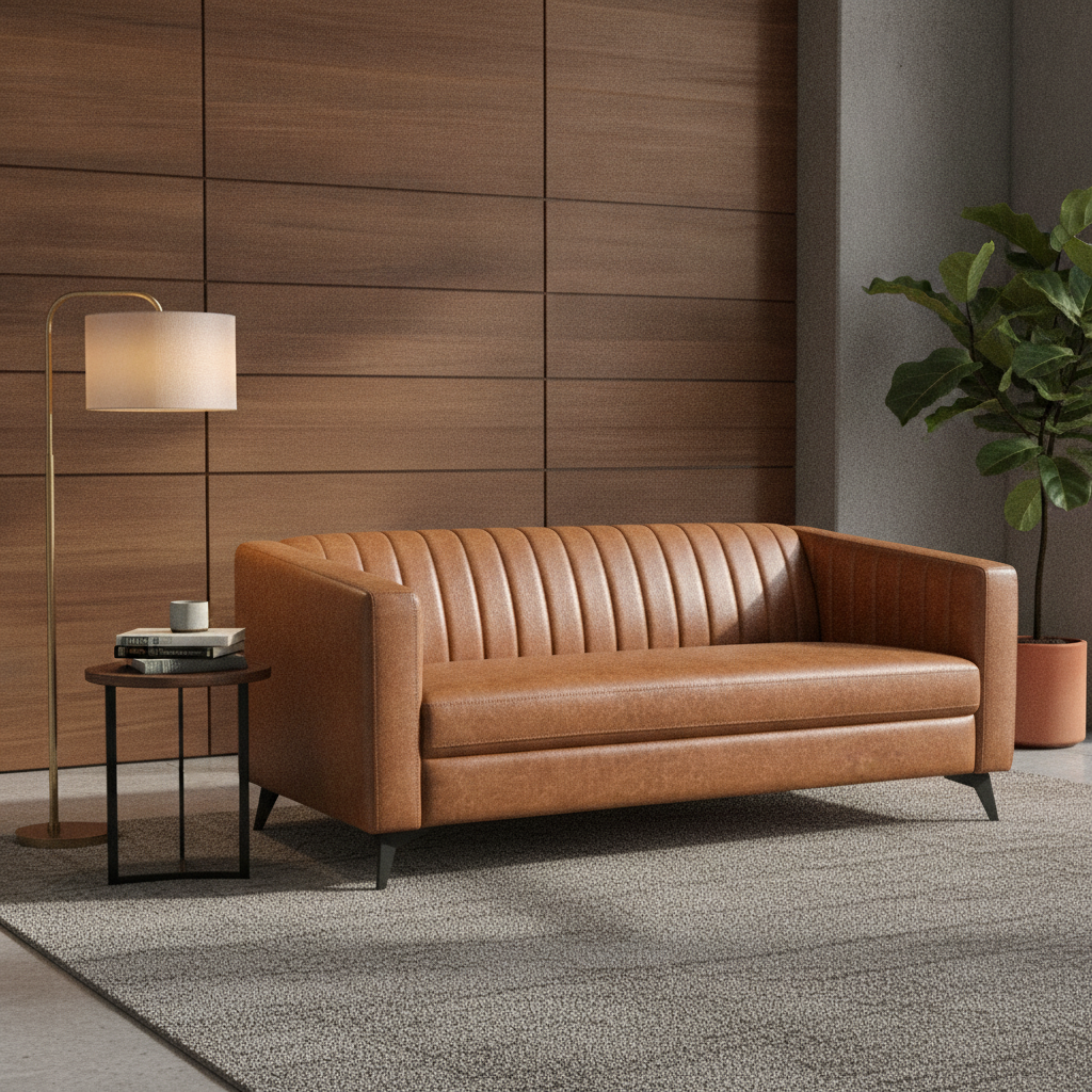 Faux Leather 2-Seater Sofa in Bison Tan 720mm for Commercial Use