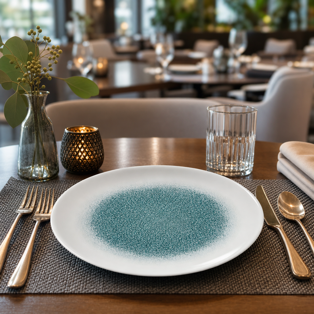 Round Trace Plates Green Porcelain for Stylish Dining (Pack of 12)