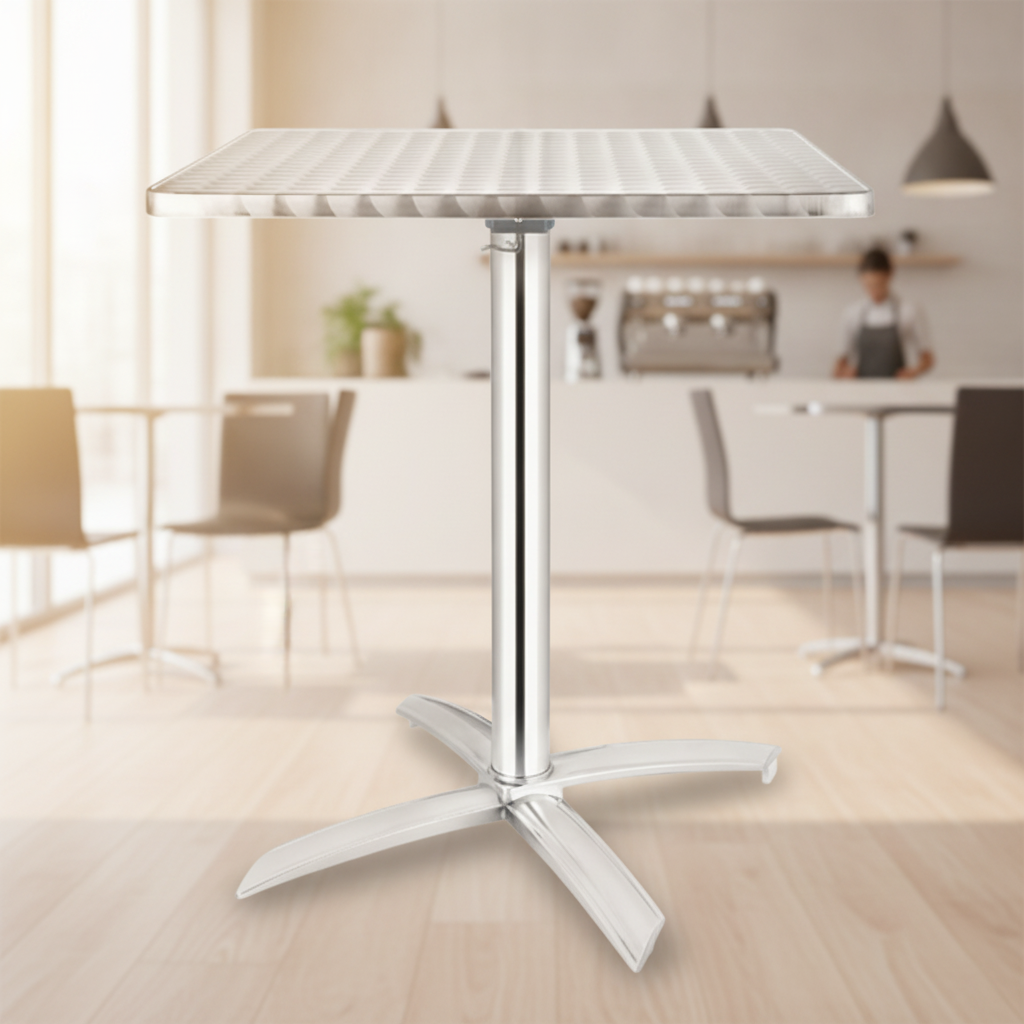 Stainless Steel & Aluminium Square Flip Top Table 600mm for Cafes & Bistros