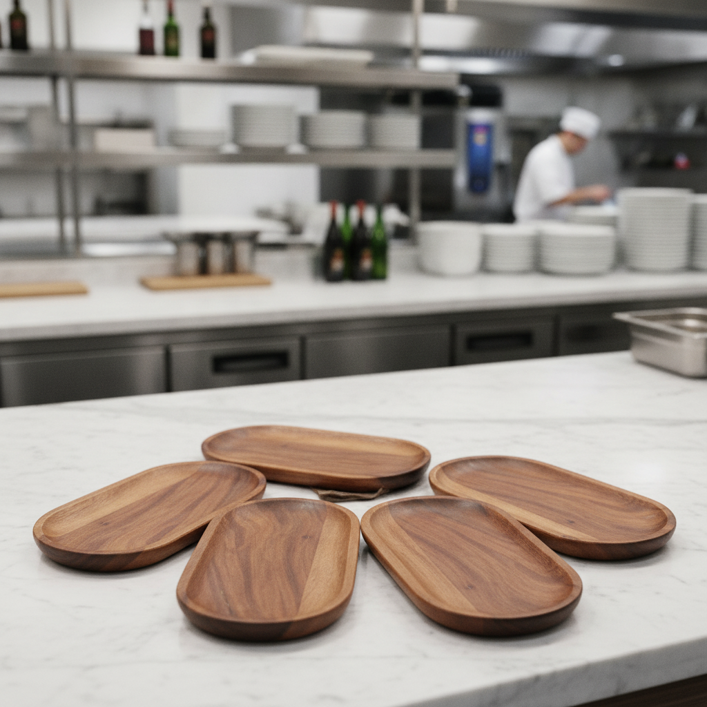 Wood Natural Hardwood Presentation Boards 290x150mm for Catering (Pack of 4)