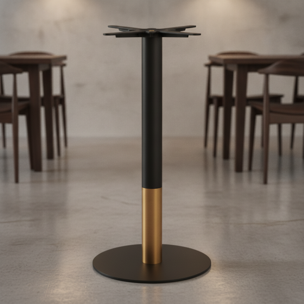 Steel Round Table Base with Gold Collar 880mm for Indoor Use