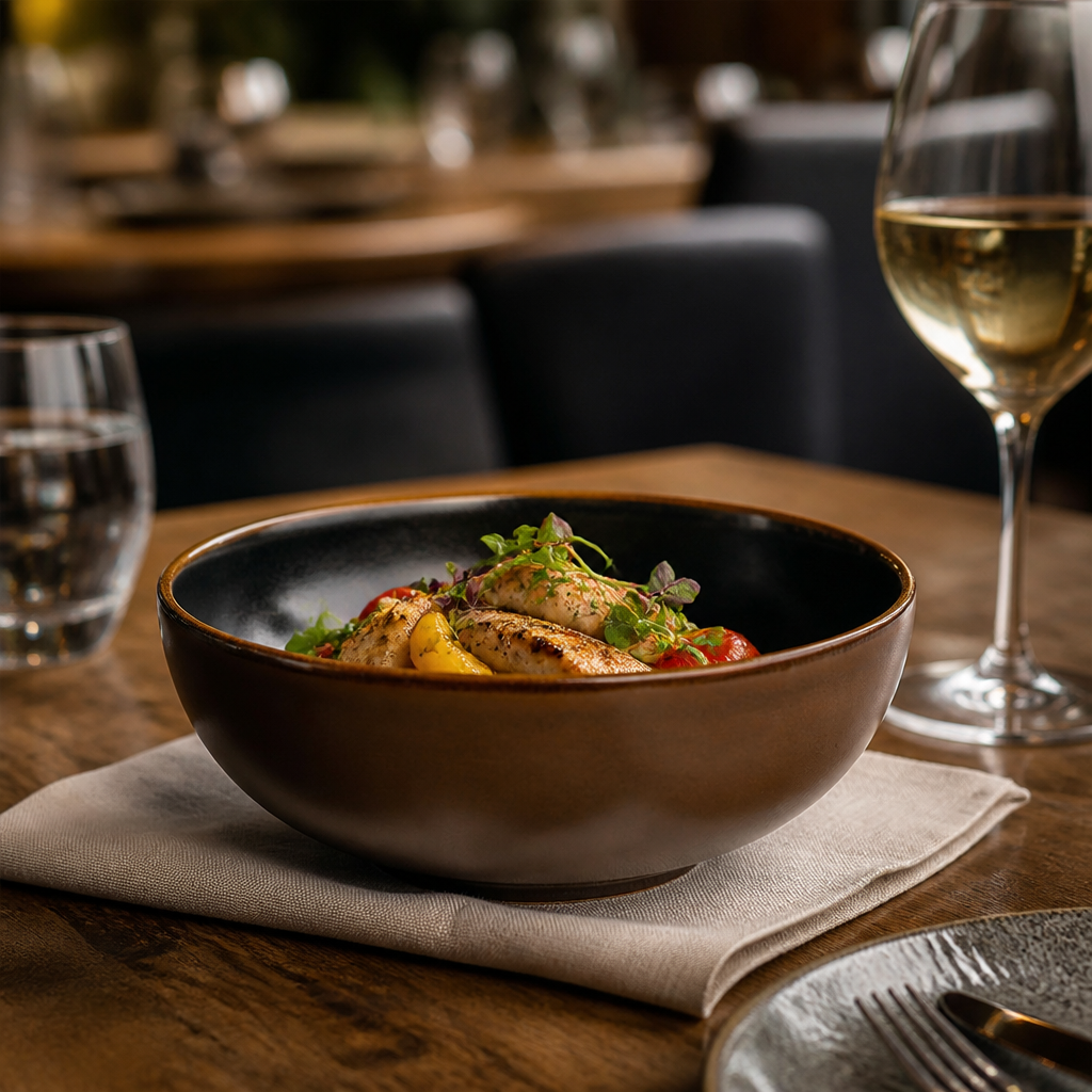 Porcelain Deep Bowls in Siena Brown for Casual Dining