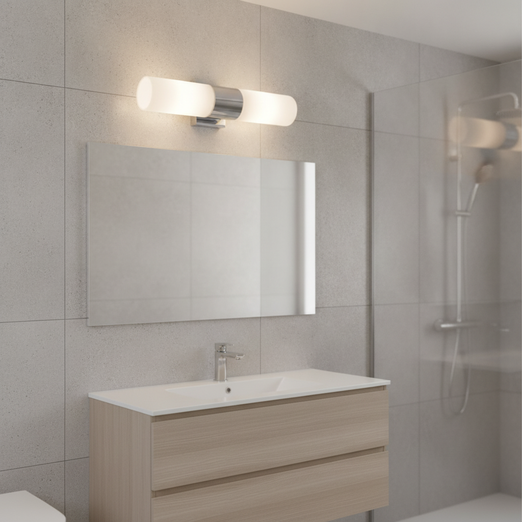 Glass Double Wall Light with Chrome Finish for Modern Bathrooms