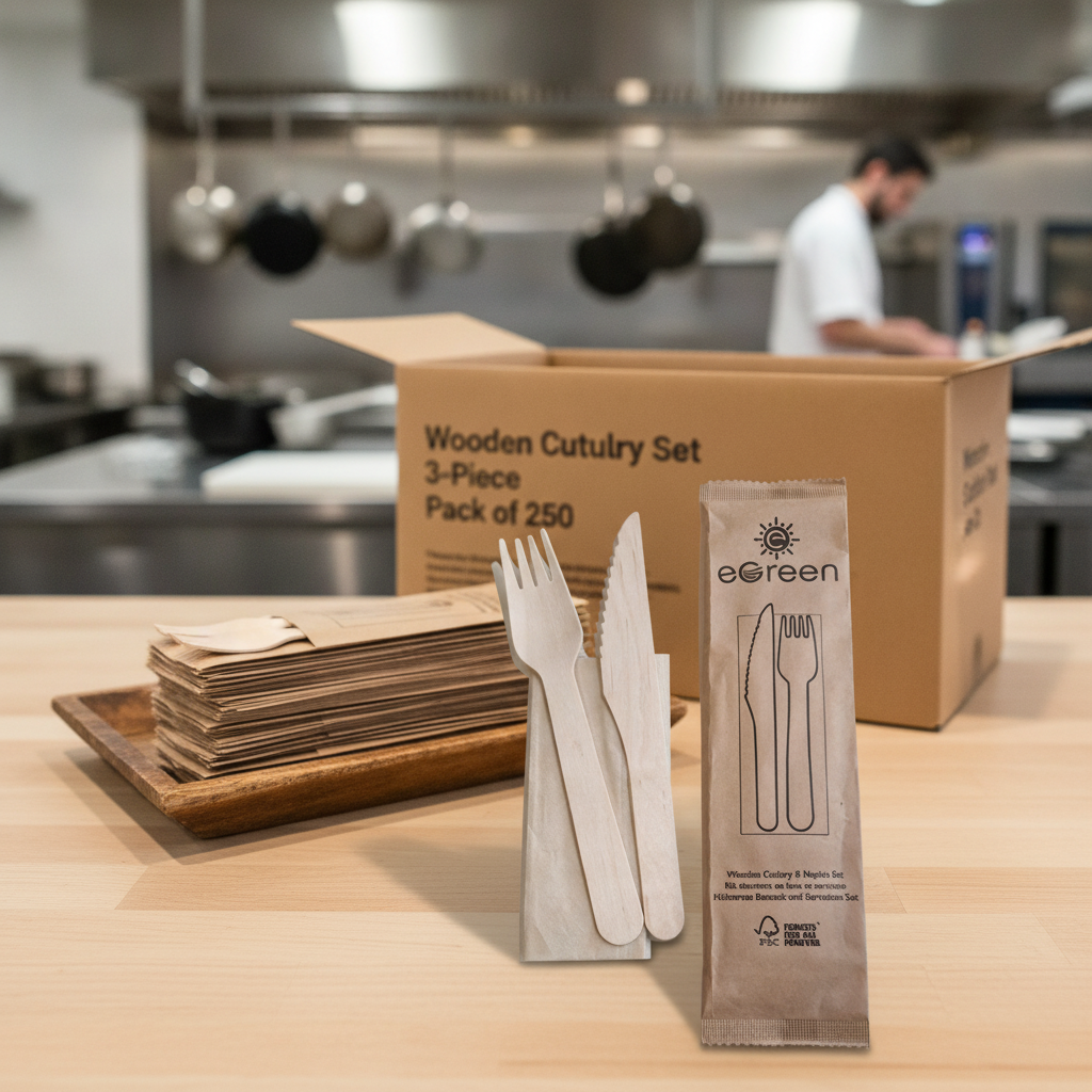 Wooden Cutlery Set 3-Piece 8mm for Event Catering (Pack of 250)