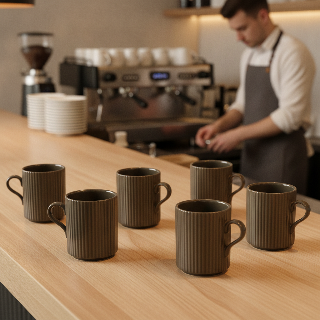 Porcelain Brown Coffee Mugs 240ml for Home & Office (Pack of 6)