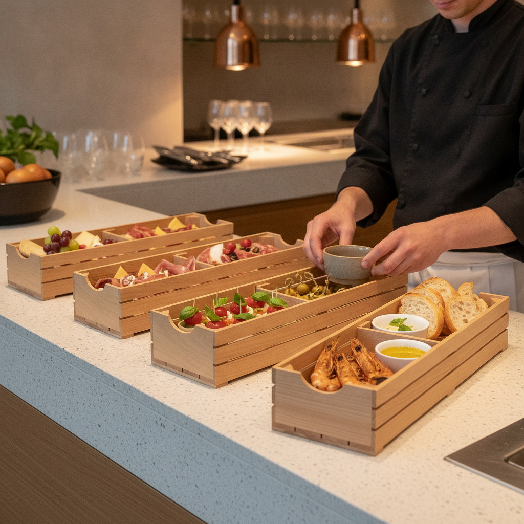 Solid Beech Wood Boxes 530x162mm for Buffet Presentations (Pack of 4)