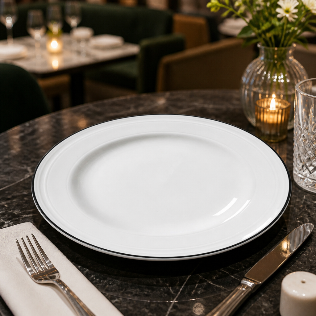 Plates 203mm Black China for Elegant Dining (Pack of 12)