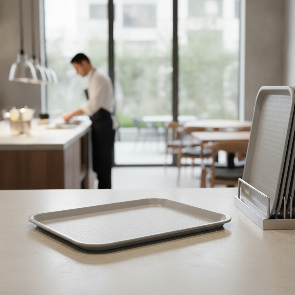 Grey Polypropylene Rectangular Tray for Fast Food Service