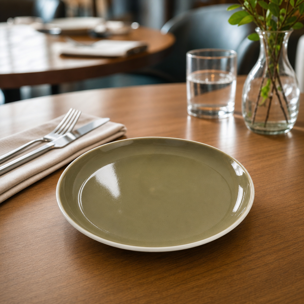 Coupe Plates Olive 165mm Green Vitrified Ceramic for Casual Dining (Pack of 12)