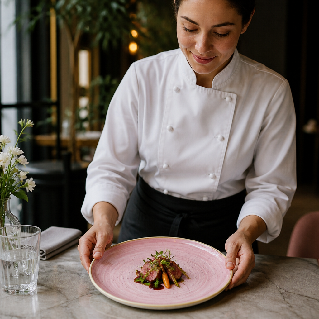Organic Walled Plates 206mm Pink Vitrified Ceramic for Hospitality Use (Pack of 6)