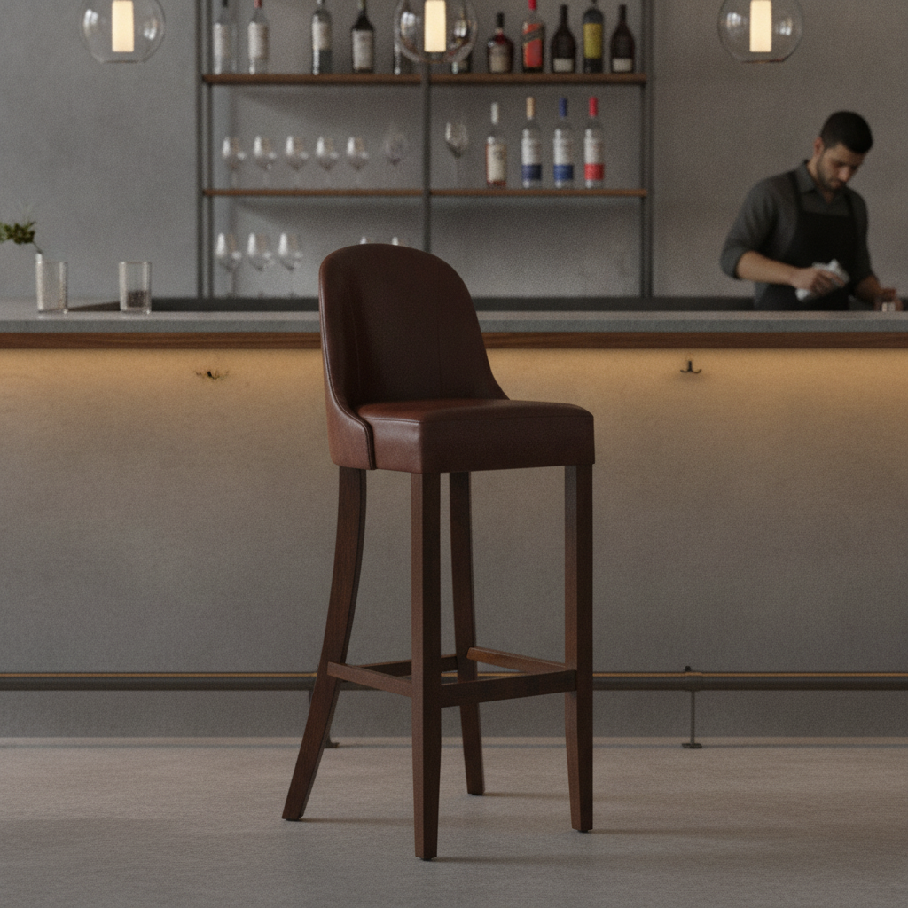 Rubber Wood Bar Chair with Bison Espresso Seat 1030mm for Commercial Use
