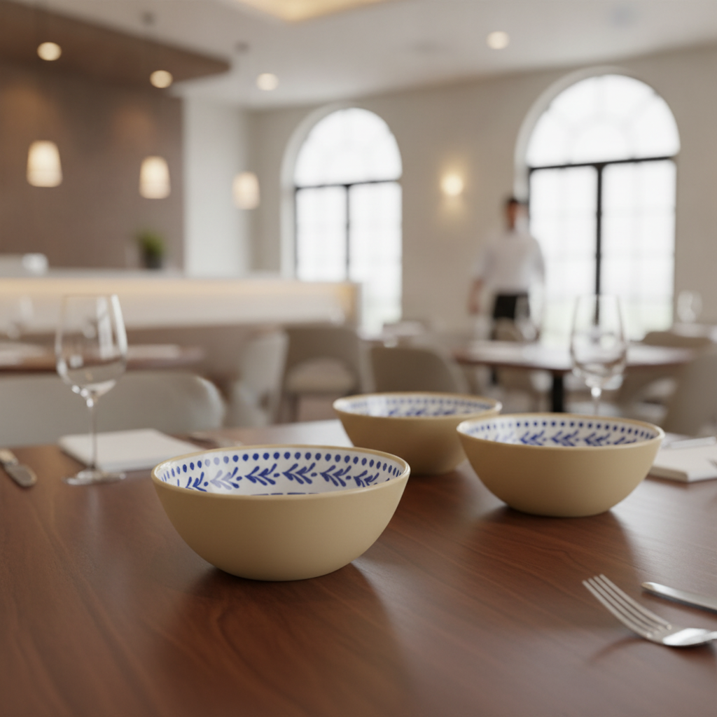 Melamine Bowl with Blue & White Decorative Interior 160mm for Catering & Hospitality