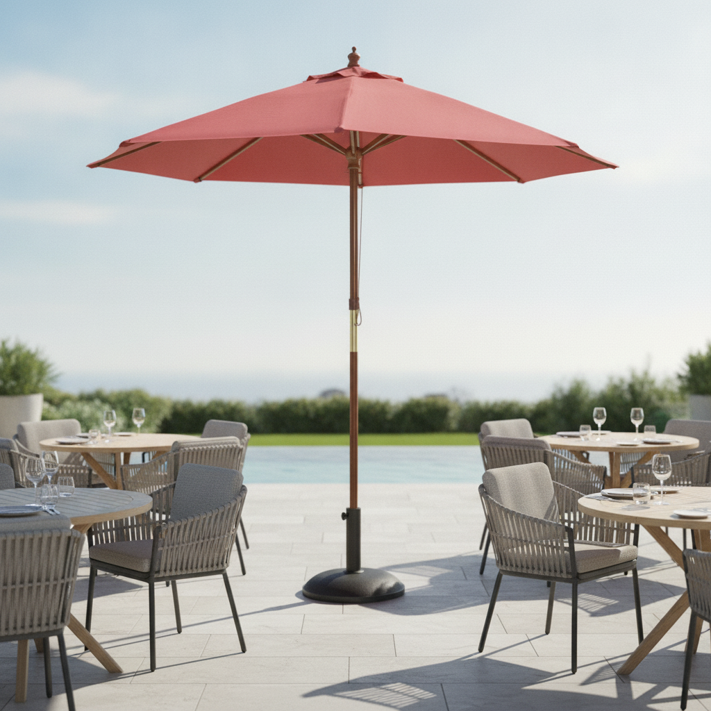 Wood & Polyester Round Parasol 3m for Outdoor Spaces