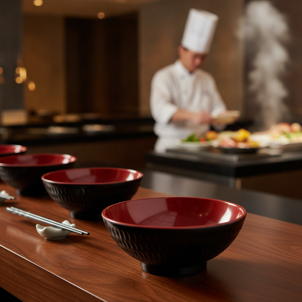 Red Melamine Bowl 130mm for Asian Buffets