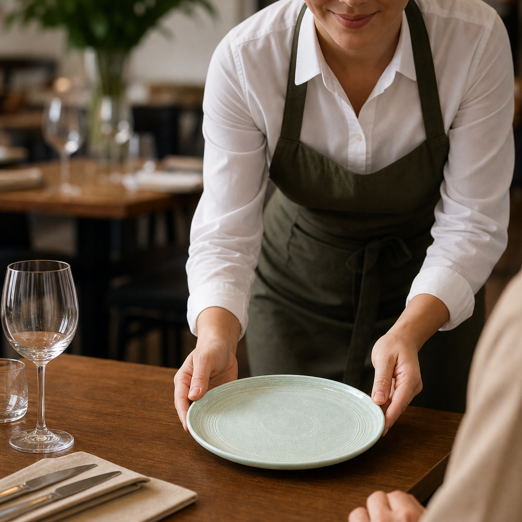 Flat Round Plates Green Porcelain for Dining (Pack of 4)