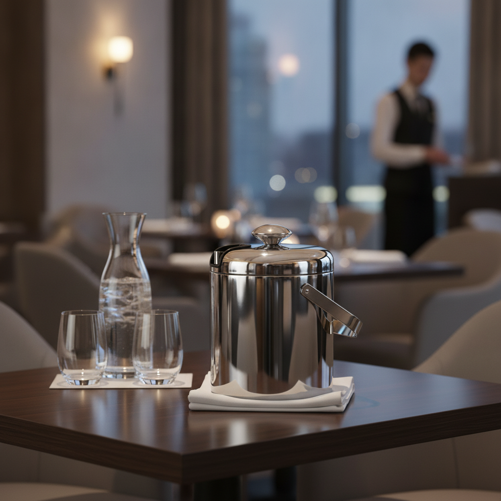 Stainless Steel Ice Bucket with Lid 1.23L for Hotel Room Service