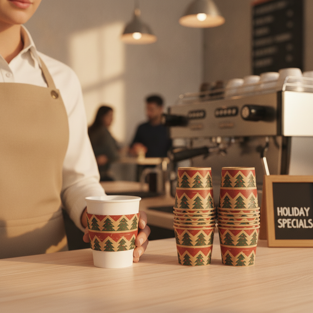 Paper Festive Cup Sleeves for 8oz Hot Cups (Pack of 100)