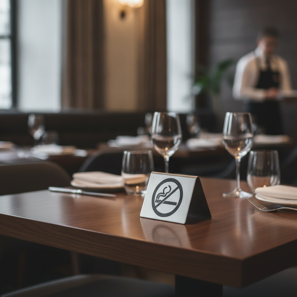 Stainless Steel No Smoking Table Sign for Hospitality Use