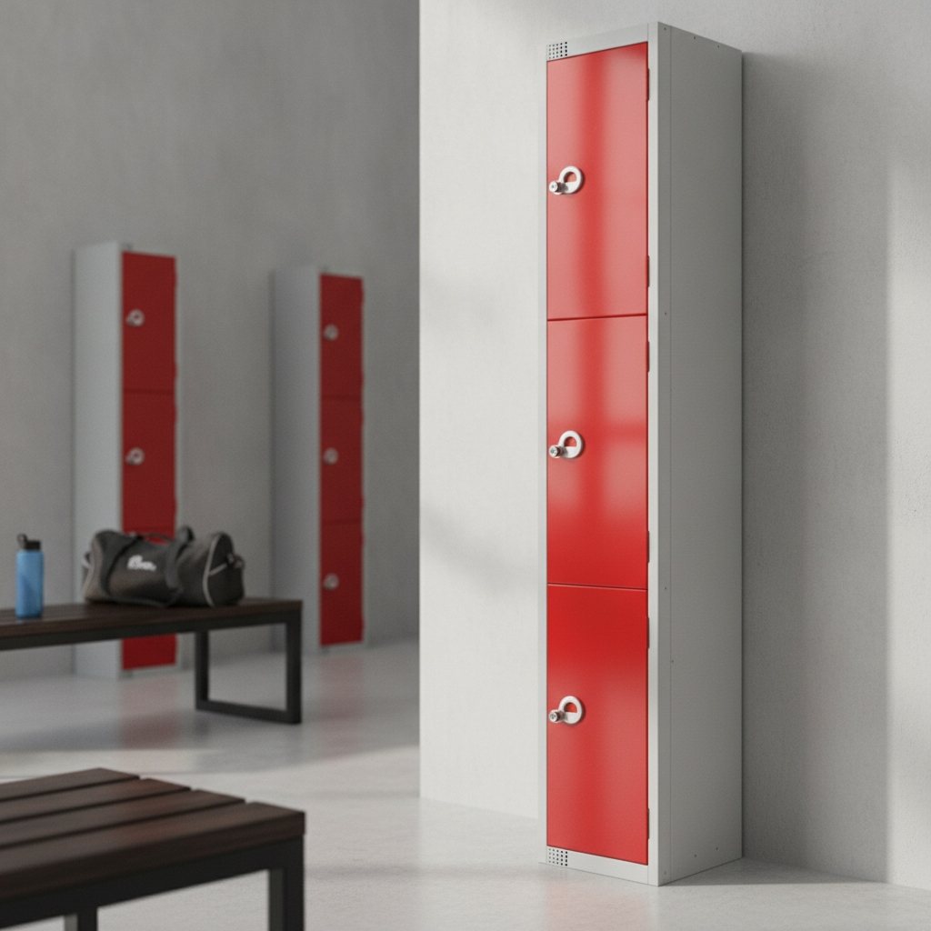 Red Powder Coated Steel Lockers 450mm Deep for Secure Storage