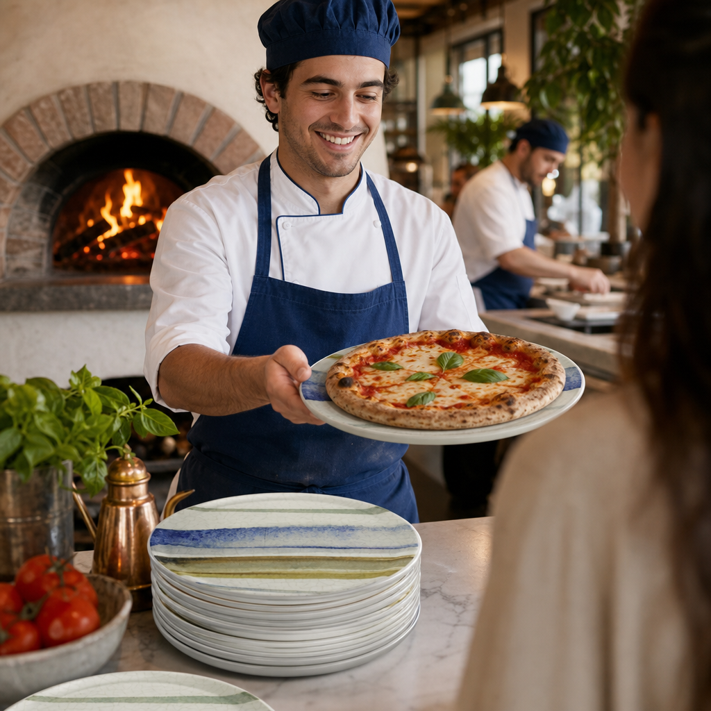Porcelain Napoli Pizza Plates with Striped Design for Restaurants & Pizzerias (Pack of 6)