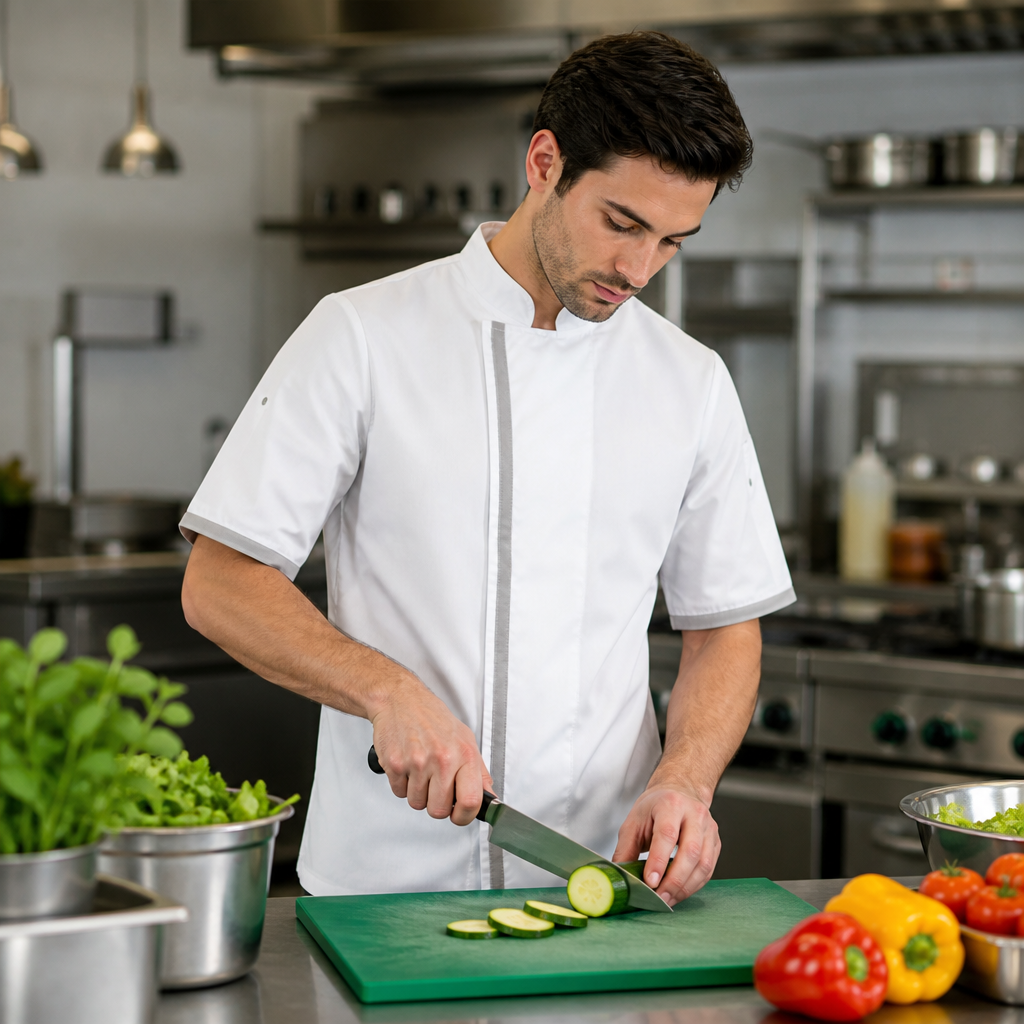 Unisex Chef Jacket in White Polycotton for Professional Kitchens