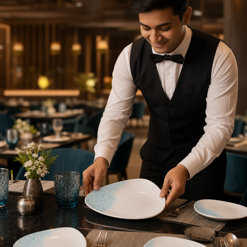 Triangle Plates Aqua Vitrified Ceramic for Dining (Pack of 12)